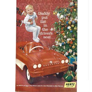 Hertz Rent a Car Corvette Kid Toy Christmas Advertisement 1960s Vintage Print 9i